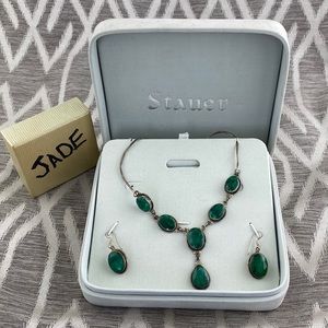 Staure Jade with Sterling Silver Necklace w/matching French Hook Earrings
